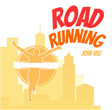 Road Running Tee Graphic Design &ndash; Minimalist Vector Illustration of Running Shoes, Footprints, and Motivational Text	
