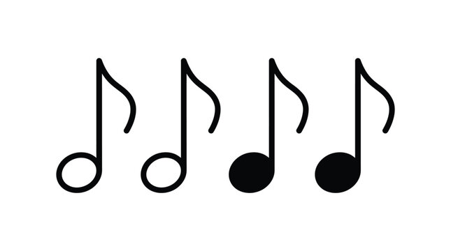 Music note icons with outline and solid black eighth note vector illustration design