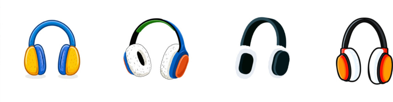 A pair of plush winter earmuffs in vibrant blue and orange hues stands out against a stark white background
