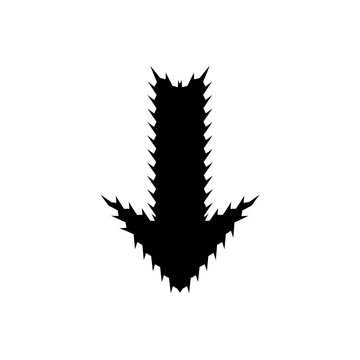 Black arrow icon with a rough and jagged spiky edge design