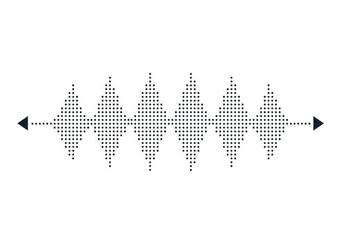 Abstract sound wave made of small dark dots and geometric diamond shapes