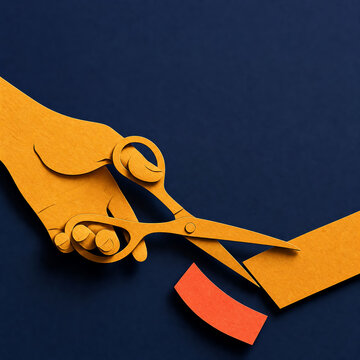 Left Hand Actively Cutting with Scissors in Dynamic Papercut Design