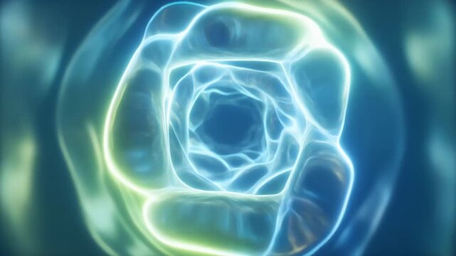 Dynamic Luminous Blue-Green Flowing Abstract Tunnel. A mesmerizing digital illustration of organic light swirls, creating a futuristic energy pathway with fluid movement and vibrant glow