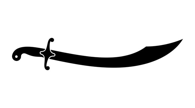 Curved scimitar sword silhouette for historical weapon themes.