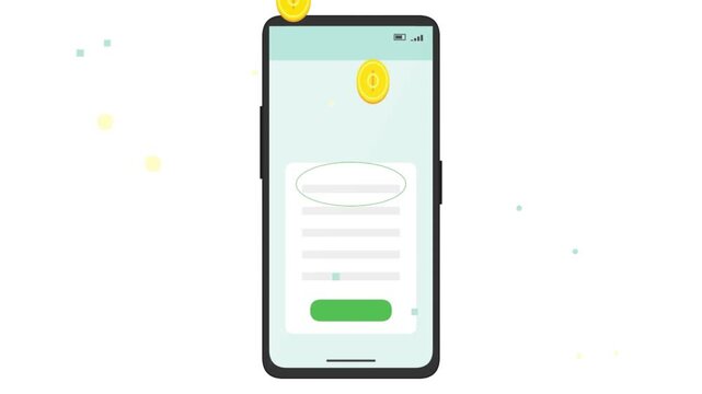 Smartphone Screen Displaying a Mobile Application Interface with Digital Coins Falling for Rewards and Financial Gamification
