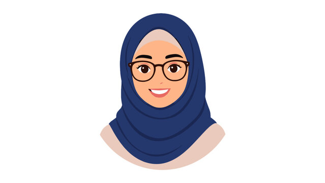 Smiling woman wearing hijab and glasses vector portrait