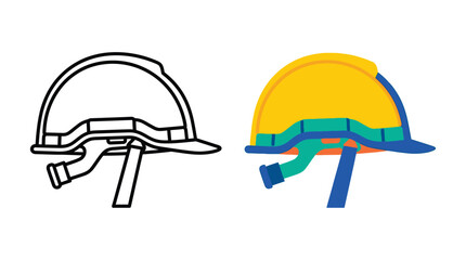 Fototapeta premium Construction Helmet Illustration Two Versions With Color And Line Art