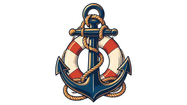 Vintage anchor and lifebuoy nautical emblem illustration
