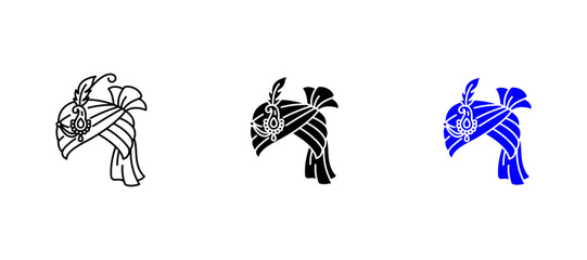 Fototapeta premium Wedding Turban Line Art Icon – Royal Pagri, Dulha Safa, Groom Accessories Symbol