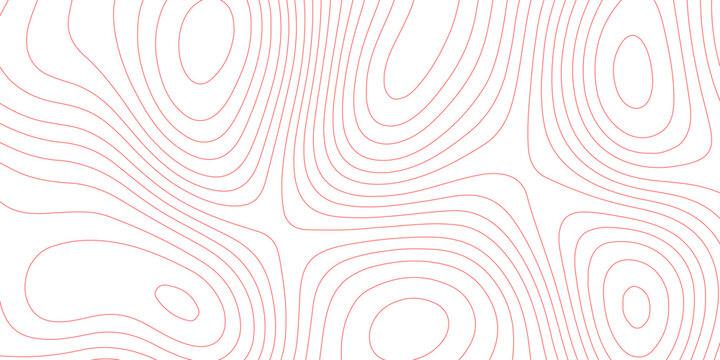 Topographic map line background abstracts red contour lines vector pattern, topographic land elevation geography grid outline mountain relief surface terrain height map design element.