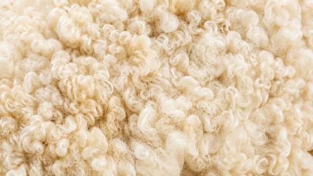 Natural Cream Wool Fleece Texture Background Close-up of soft cream-colored curly wool fibers creating a warm natural textile texture associated with fleece, insulation, comfort, and organic materials