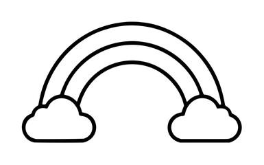 Obraz premium Hand-traced double rainbow vector icon illustration with fluffy cloud ends, minimalist black outline symbolizing hope, optimism, weather, and inclusive pride imagery
