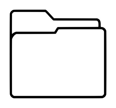 Hand-traced black outline folder icon vector illustration, classic file folder symbol with tab on top, minimalist line art style isolated on white background, clean and simple graphic for digital