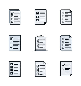 Checklist document icons with checkmarks and list items