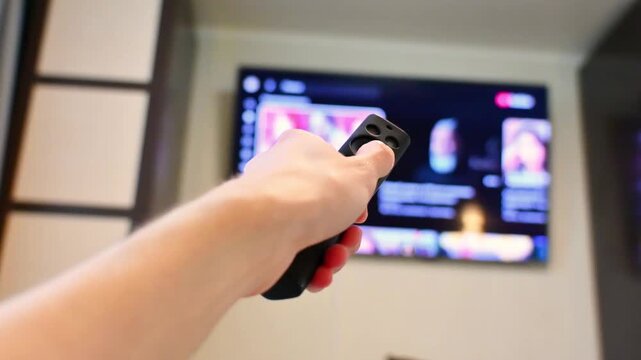 Close hand grip on remote while watching streaming content on tv