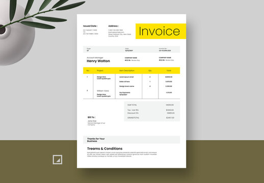 Invoice Layout with Yellow Accent