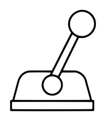 Minimalist black line vector icon of a classic arcade joystick with a spherical knob and angled lever mounted on a rectangular base, isolated on white background © MuhammadHussnain