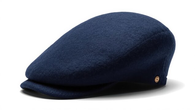 Navy Blue Wool Felt Pork Pie Hat on White Background