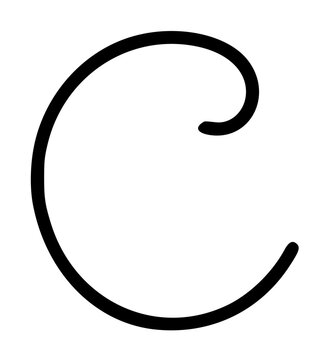 Hand traced lowercase letter c vector icon, minimalist black alphabet glyph with elegant curved stroke on transparent background, clean line typography illustration
