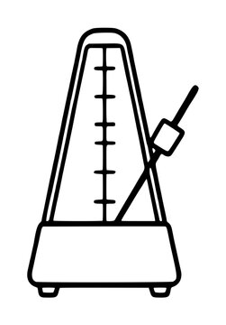 Hand-drawn metronome vector icon illustration with classic pyramid shape and swinging pendulum for tempo and rhythm marking