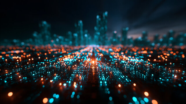 Digital Data Network City Lights Abstract Visualization