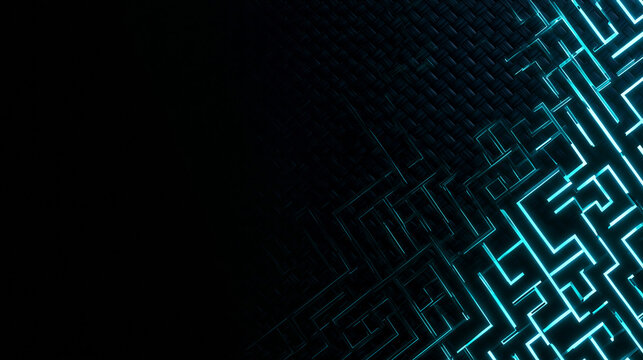 Neon Circuit Board Maze Glowing Blue Cyan