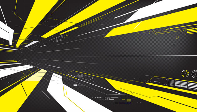 Cyberpunk Yellow and White Sci-Fi HUD Tunnel Abstract Background Vector