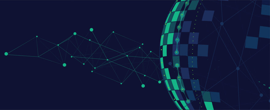 Technology and science banner or header. Connected neural network