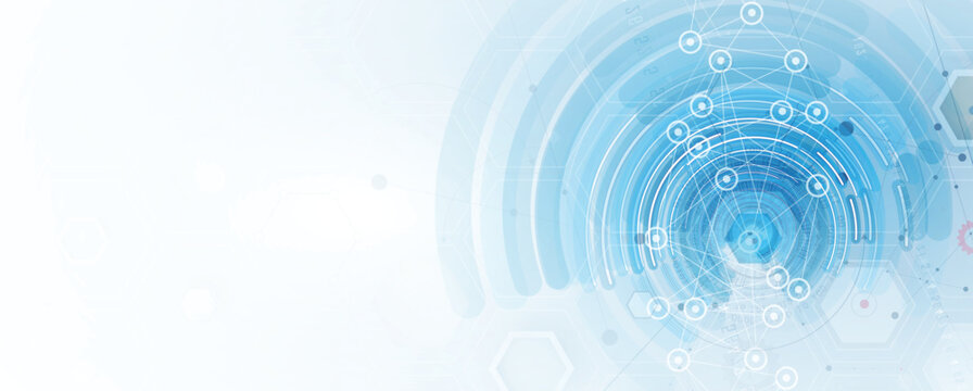 Technology and science banner or header. Connected neural network