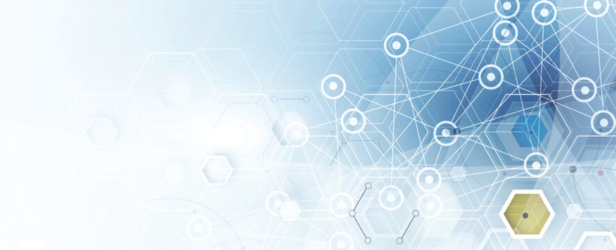 Technology and science banner or header. Connected neural network