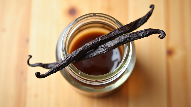 Vanilla Pod in Glass Jar with Copy Space for Branding