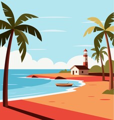 Fototapeta premium vector illustration of a tropical beach with palms