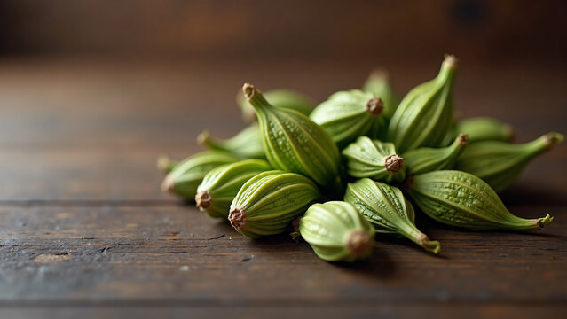 Spiced Cardamom Pods on Dark Wood for Text Copy