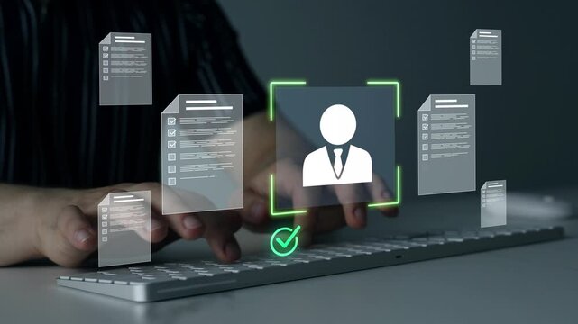 Business interview process with corporate team analyzing job applications, comparing candidates, and selecting qualified professionals for employment opportunities and company growth.	
