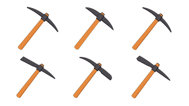 Set of pickaxe tool icons with orange handles on white