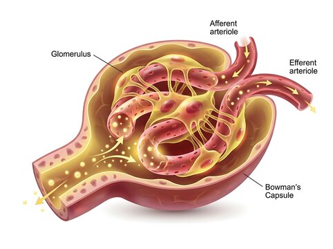 Detailed anatomical cross section of renal corpuscle kidney glomerulus