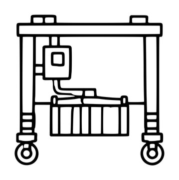 Hand-drawn vector icon illustration of a straddle carrier, a heavy-duty industrial vehicle with overhead frame, cabin, and lifting mechanism for transporting shipping containers in port logistics
