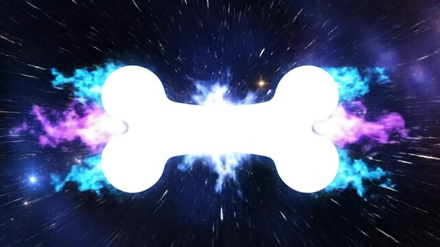 Abstract Dog Bone Animated Against Space Background with Colorful Energy Explosions for Visual Effects
