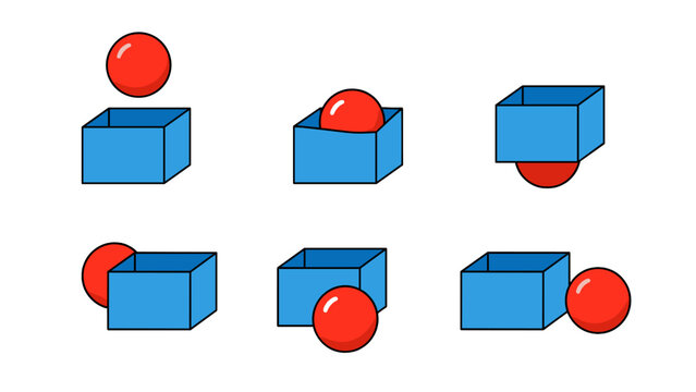 Educational vector showing basic place prepositions with box