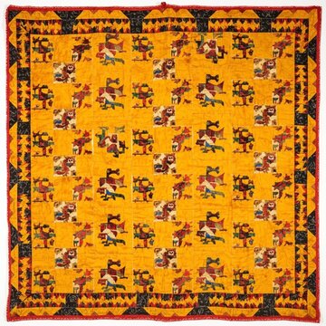 Colorful Indian Kantha Quilt with Bird Motifs