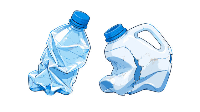Crumpled and broken plastic bottles isolated on white