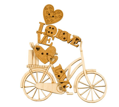 Wooden bicycle decoration with love theme and hearts in creative design
