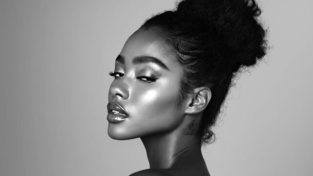 Profile of elegant young african woman with metallic body paint