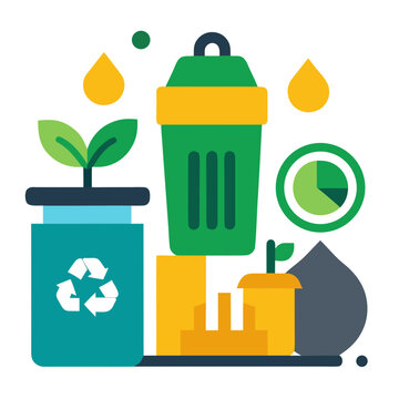 Environmental sustainability icons showing recycling and nature preservation concepts arranged on simple clean white background design.