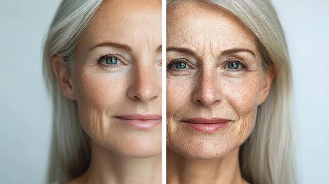 Comparison of young and mature caucasian woman with aging effects on skin