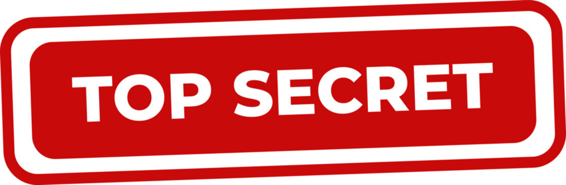 Red rectangular stamp showing the bold white text top secret for confidential classified office documents
