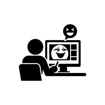 Content creator making reaction video with laughing emoji icon
