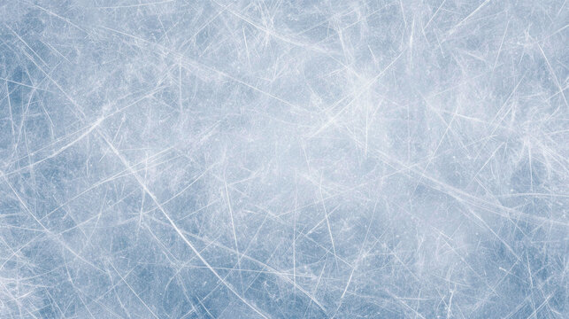 Blue Ice Rink Surface Texture with Scratches and Skate Marks, Cold Frozen Winter Background for Sports and Events
