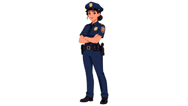 Female police officer standing in uniform vector illustration