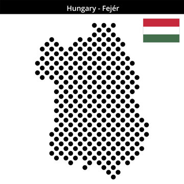 Map of Hungary region Fej&eacute;r in larger cross shaped dots